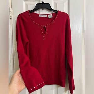 Victoria Jones Red Sweater with Studded Details size Small